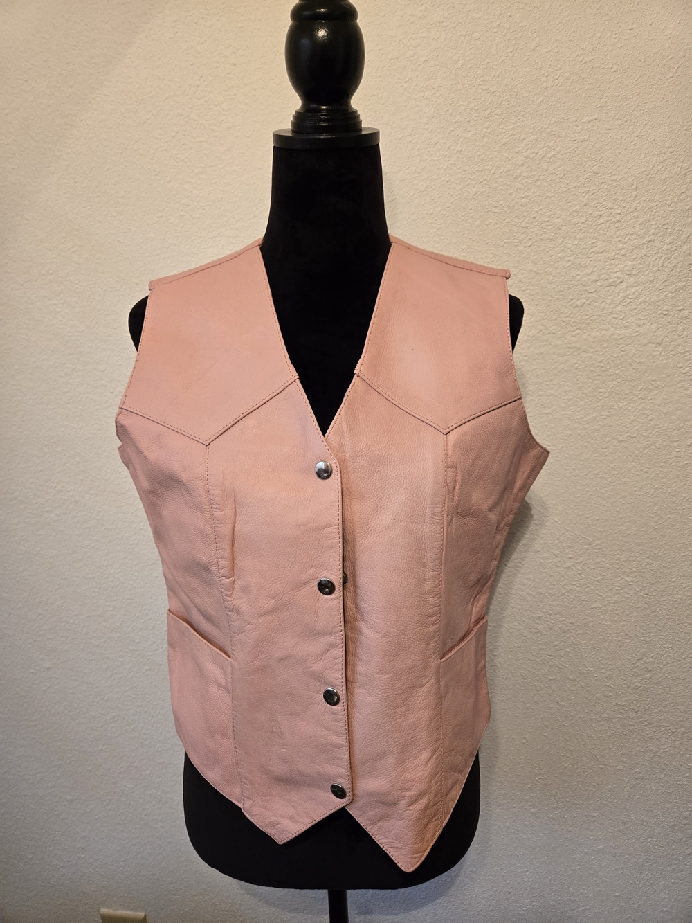 STATE Pale Pink Leather Vest with Snap Front